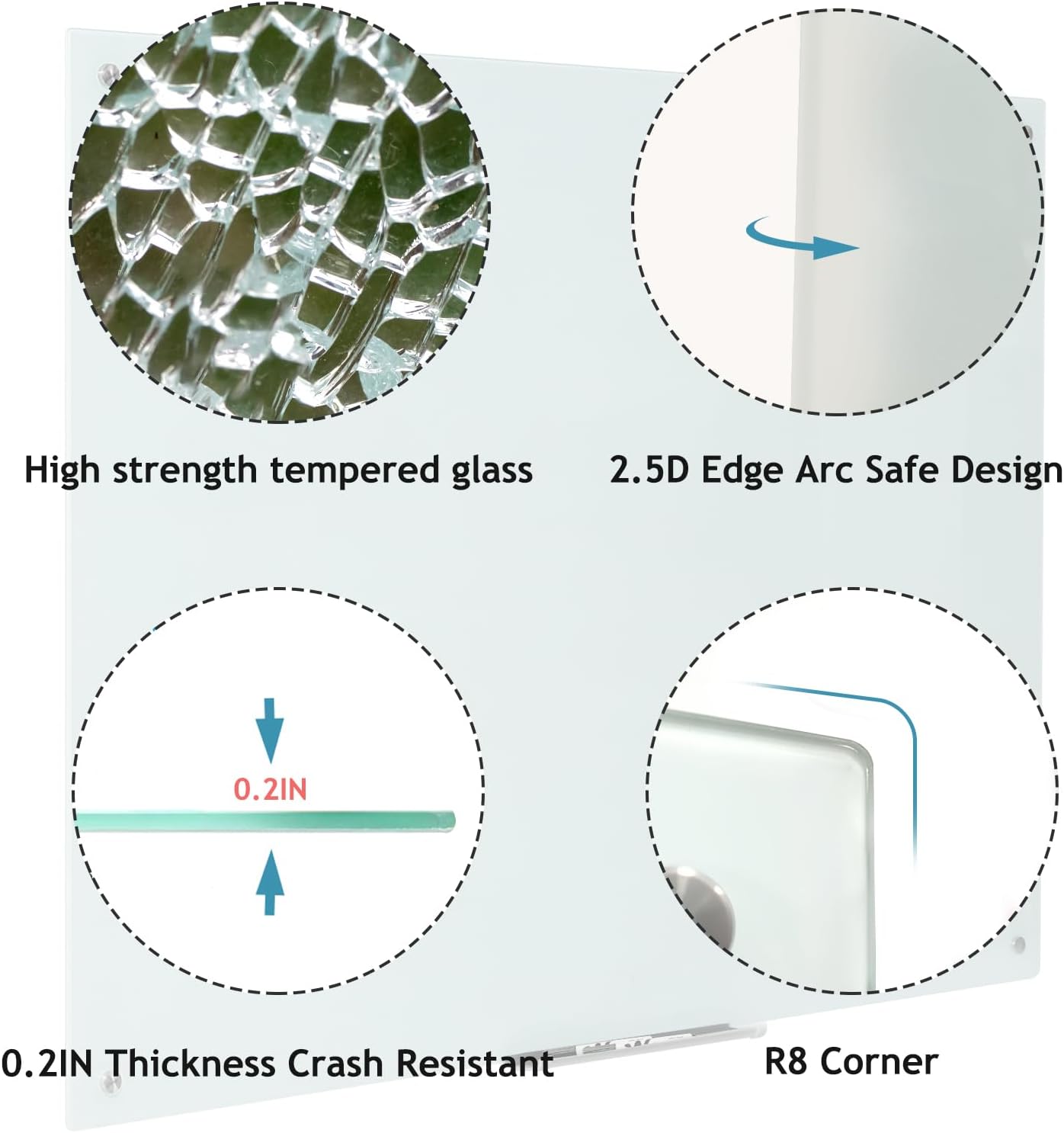Magnetic Glass Dry Erase Board - White Board 48 x 96 Inch Wall Mounted Glass Whiteboard, Large Frameless White Board for Wall Office, Home & School,
