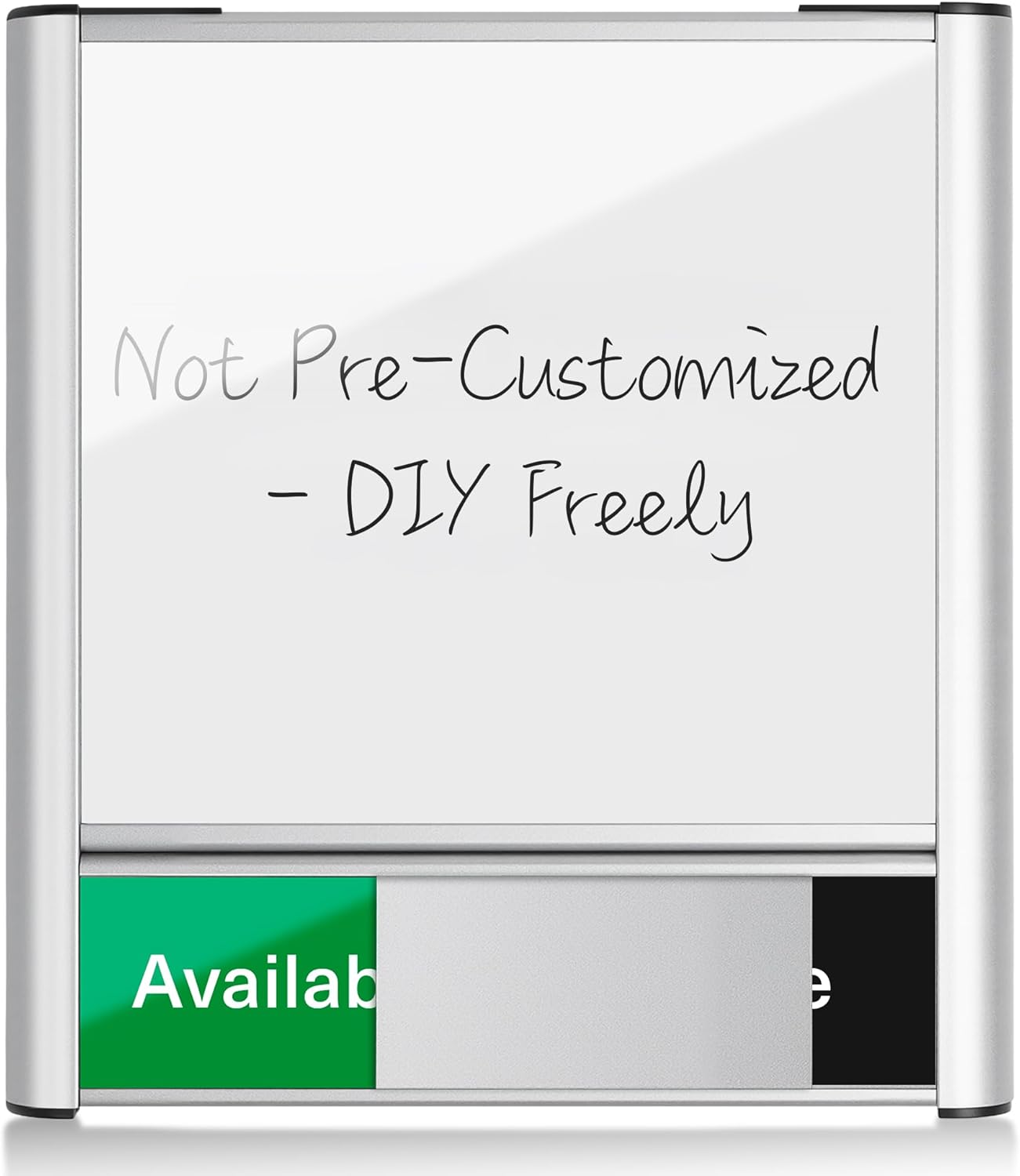 Conference Room Door Sign with Slider – Office Door Sign for Meeting Room, Brushed Silver Writable Whiteboard Panel, DIY Custom Insert, Fingerprint-Resistant, Self-Adhesive Mount, Clear Status Display, Rounded Corners