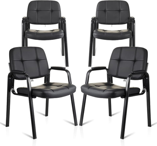 CLATINA Waiting Room Guest Chair with Bonded Leather Padded Arm Rest for Office Reception and Conference Desk Black 4 Pack