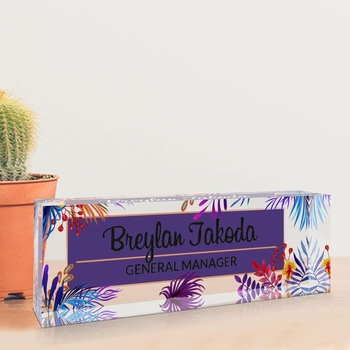 Office Desk Name Plate Personalized | for Custom Plates Desks| Decor Women Acrylic Decorations(Tropical Plants)