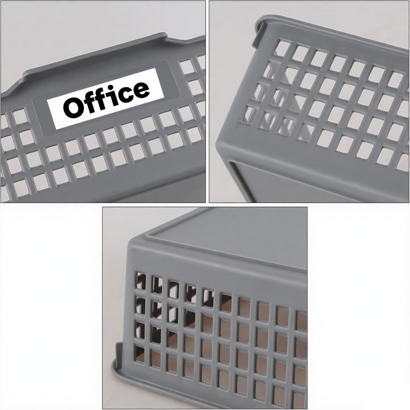 6 Packs Plastic Storage Baskets, Paper Organizer Baskets, Shallow Storage Basket Trays, Grey