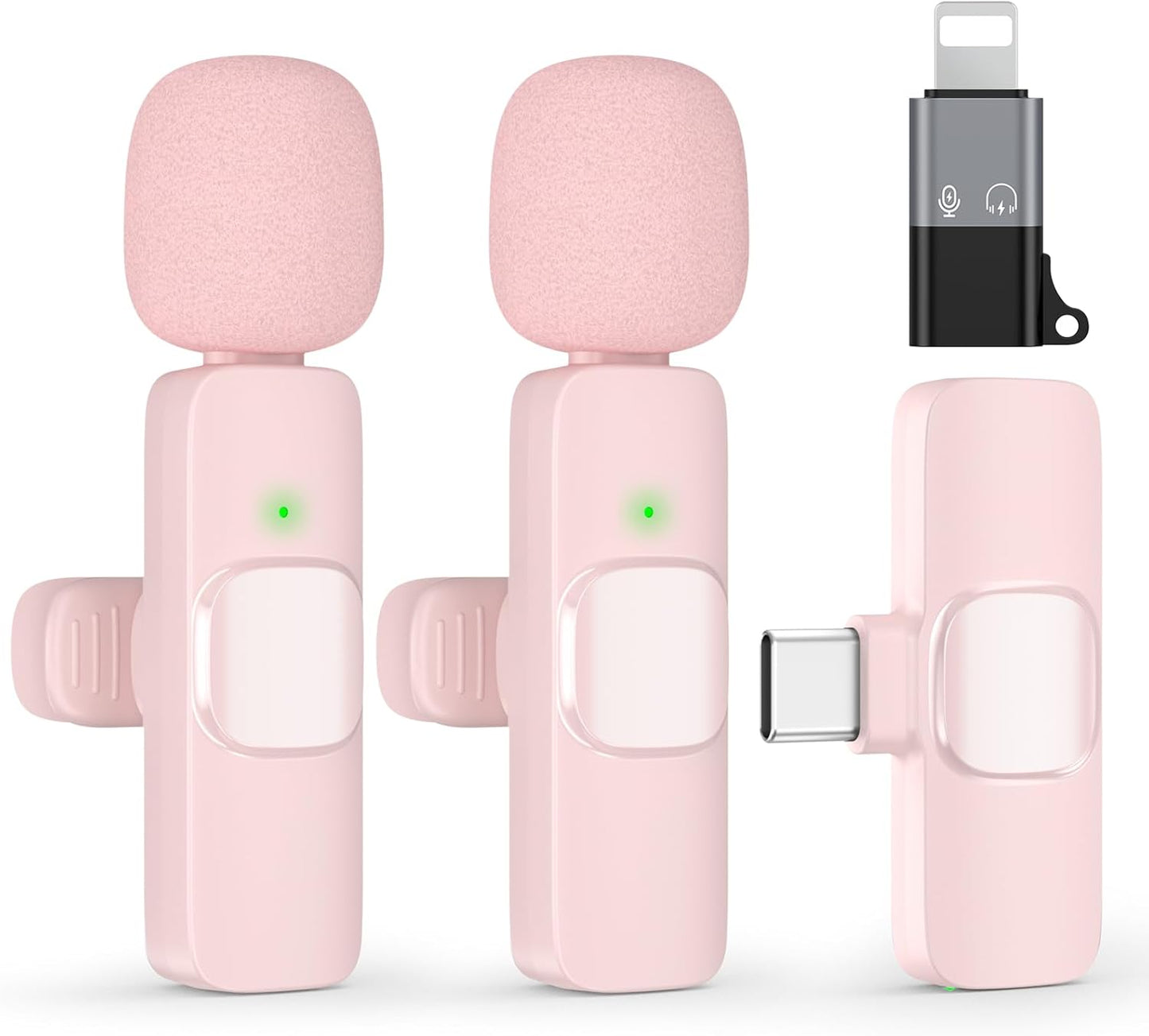 USB C Mini Wireless Lavalier Microphone for iPhone 15 16, iOS and Android Devices - Noise Reduction Lapel Mic for Recording, Clip Omni Lav Mic for Video Recording, Tiktok, Youtube, Vlog (Pink)