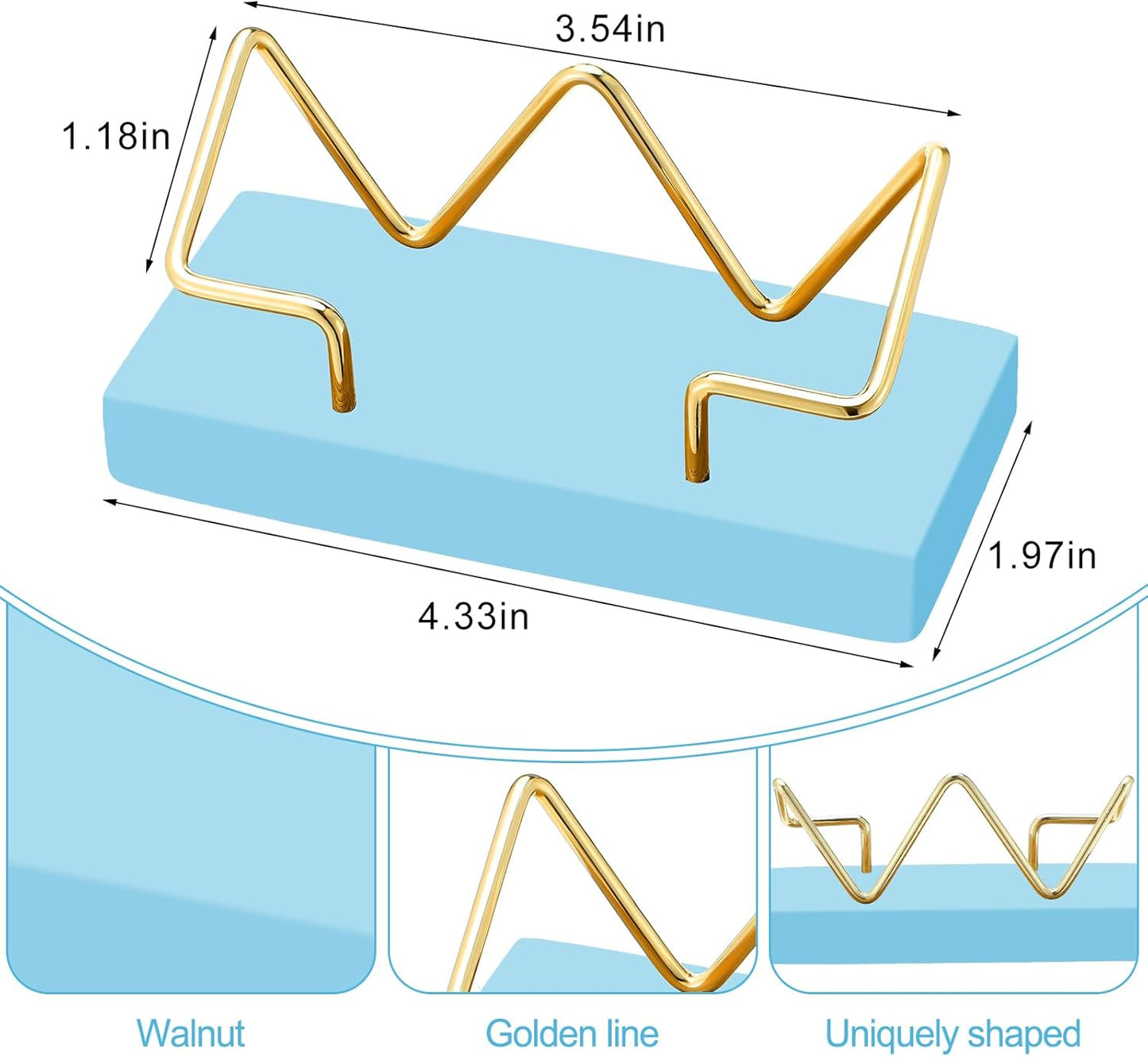 Amyhill 2 Pieces Wood Business Card Holder for Desk Wooden Business Card Display Stand Postcard Holder for Office Home Desktop (Blue Color, Gold)