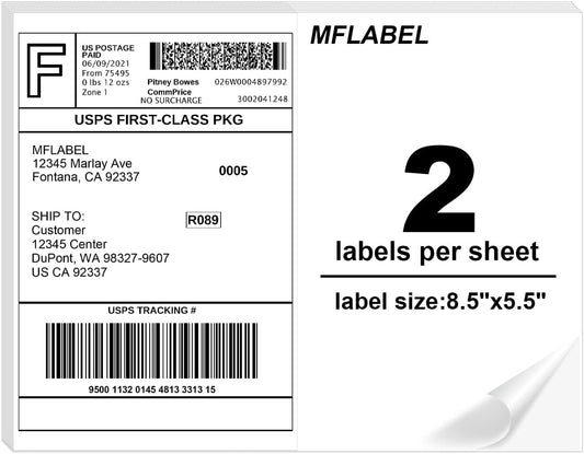 MFLABEL Half Sheet Label Laser/Ink Jet USPS UPS FedEx Shipping Label 8.5 x 11 Inches Packaging Labels, Address Labels for Laser & Inkjet Printers, 15000 Count(7500 Sheets)