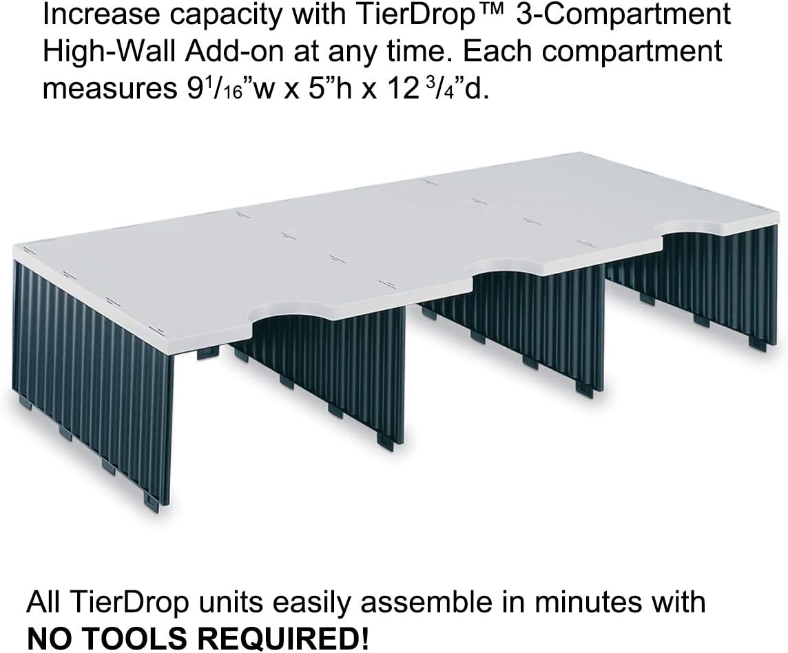 Ultimate Office TierDrop Jumbo 3-Compartment High-Wall (add-on Module) - Sorts Documents, Forms & Mail - Durable Construction Features Expandable, Modular, No-Tool Assembly Design (Gray w/Black)