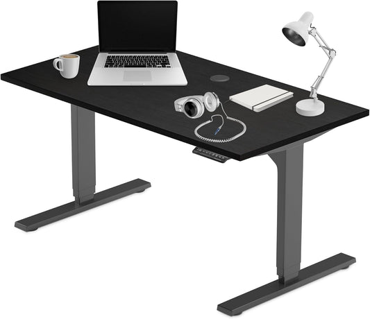Progressive Desk Stand Up Height Adjustable Electric Standing Desk - 48" x 30" with Dual Motor, 3 Stages Sit Stand Table - Ebony Oak, Black Frame