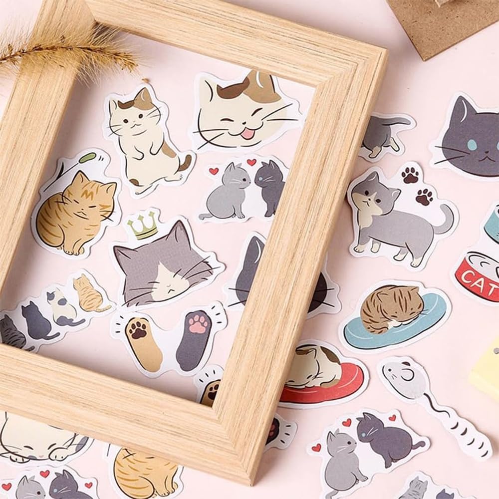 45pcs Cute Cat Scrapbook Stickers for Water Bottle, Bullet Journal, DIY Decoration, Planners, Suitcase, Diary, Notebooks, Album, Laptop, Phone Cases, and Art Crafts