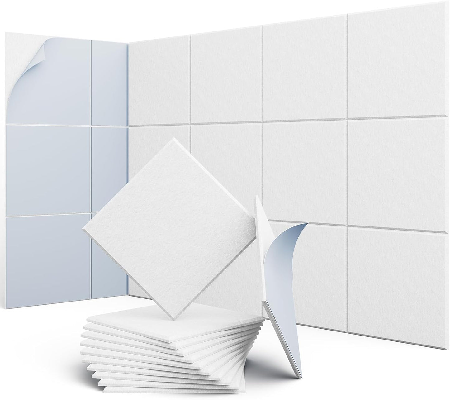 12 Pack 12" X 12" X 0.4" Acoustic Panels for Wall Sound Absorbing, Square Self-Adhesive Sound Panel, High Density Suitable for Multiple Scenarios(Snow White)