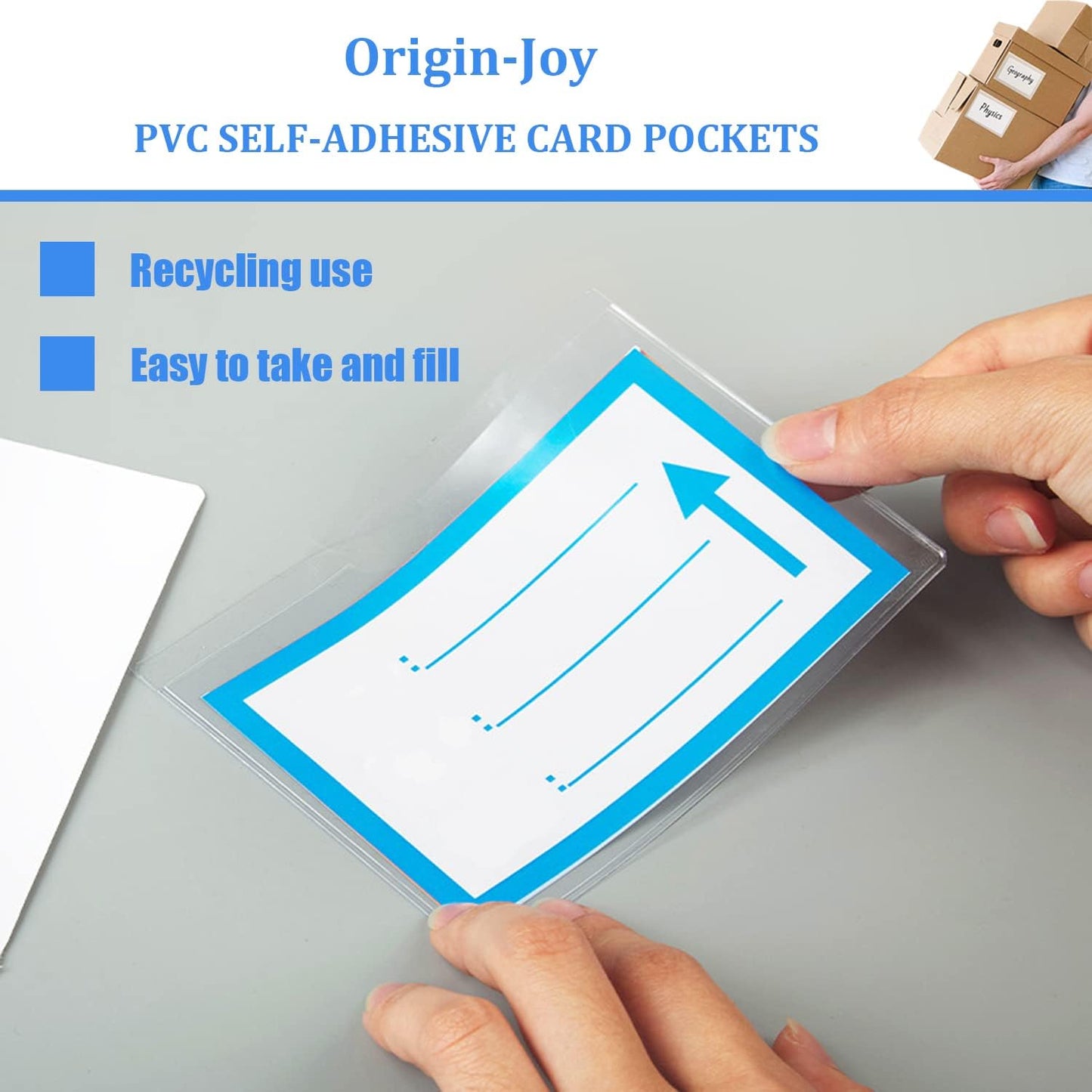 Origin-Joy 25 PCS Self-Adhesive Index Label Pockets, Clear Plastic Peel & Stick Card Holders with Top Open for Loading (9 x 3 inch)