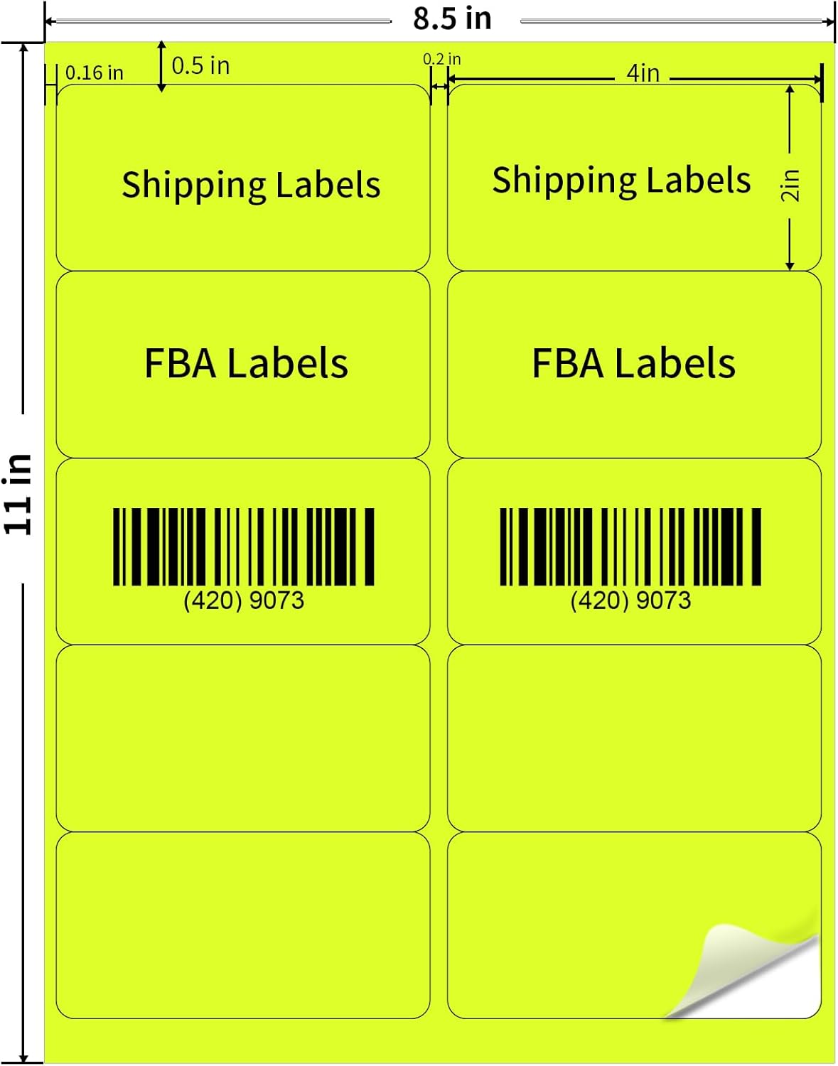 Shipping Labels Stickers, 2"×4" Printable Mailing Label for Laser/Inkjet Printing- Matte, Permanent Adhesive Labels Stickers (Fluorescent Yellow)