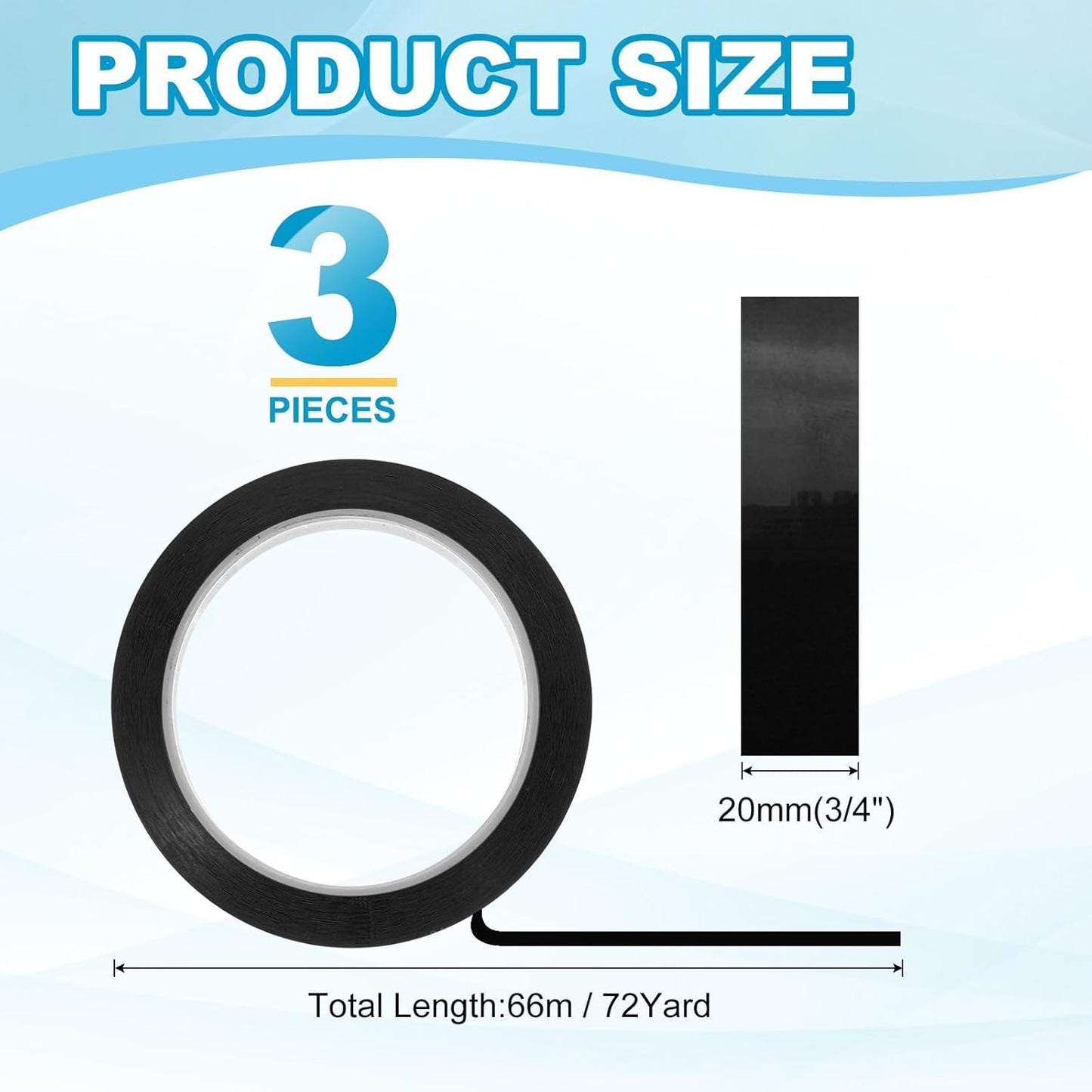 MECCANIXITY Whiteboard Tape 3/4" x 72 Yard Pinstripe Graphic Chart Line Grid Marking Tapes for Classroom Office Dry Erase Board Art, Black, Pack of 3