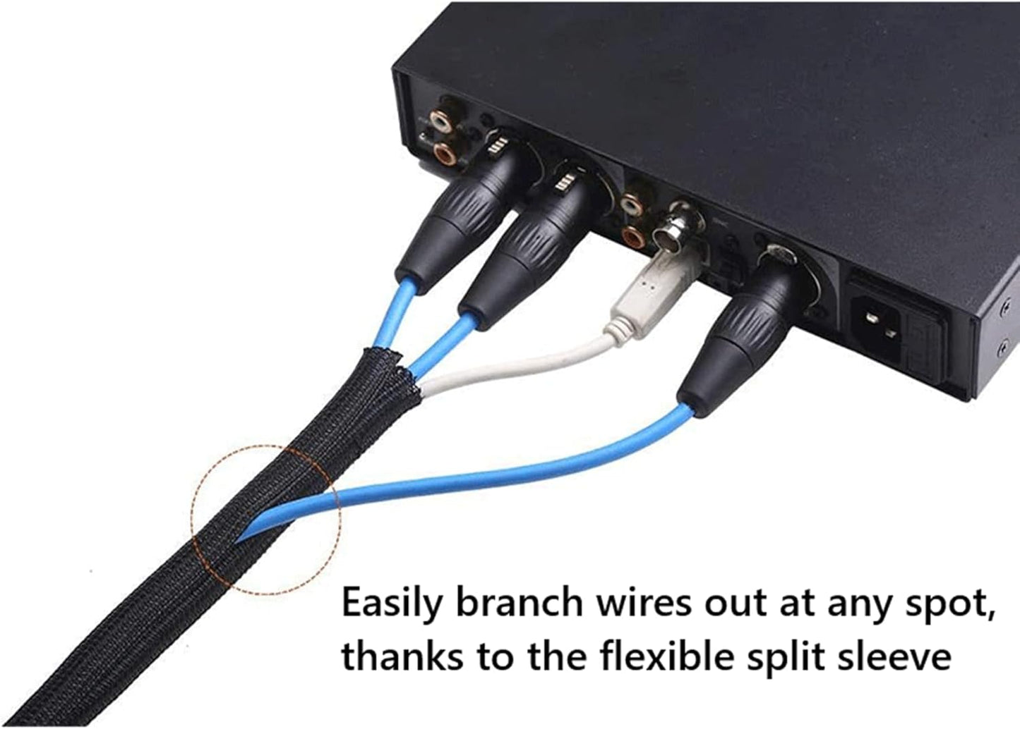 1/2" x 10ft Black/White Cable Sleeve - Protects Cords from Pets & Organizes Wires - Modern Style - Polyester Material - Flame Retardant - Easy to Use & Cut