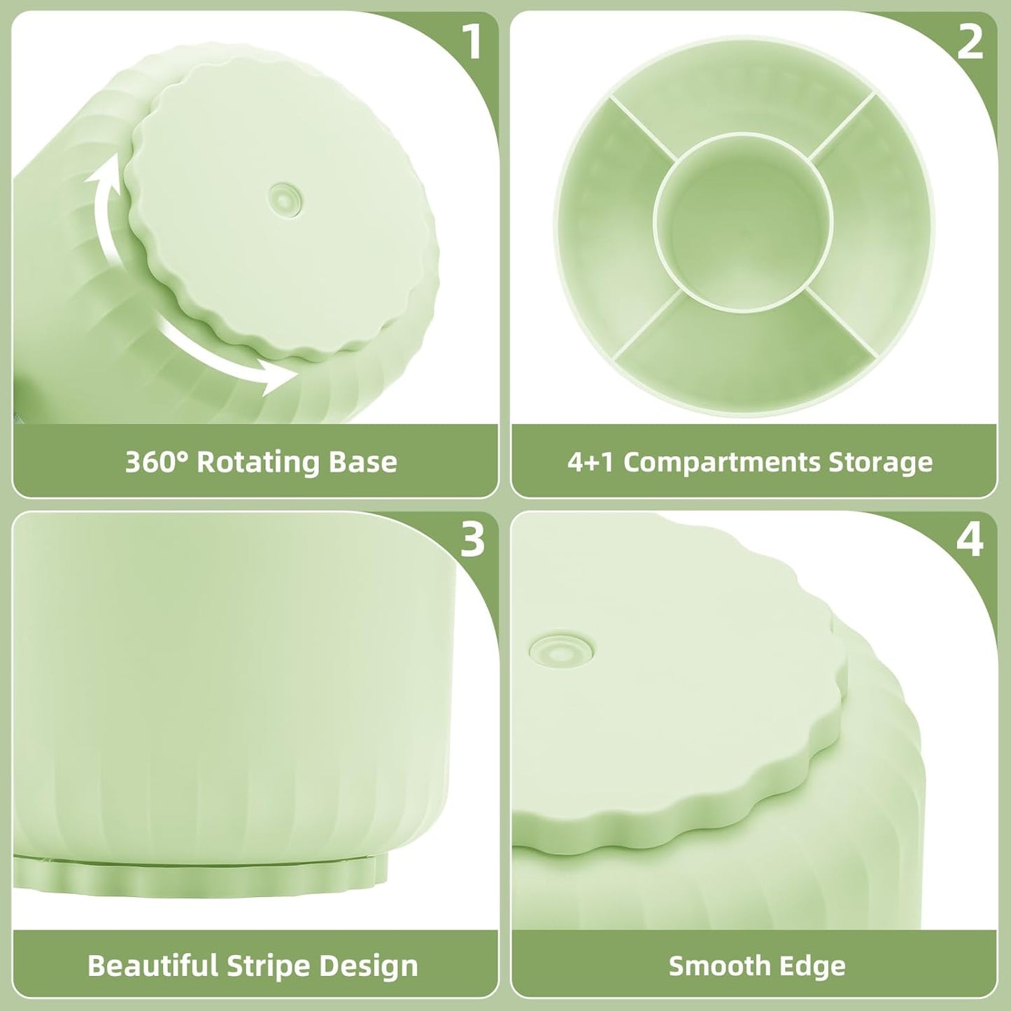 Marbrasse Desk Organizer, 360-Degree Rotating Pen Pencil Holder, Desk Organizers and Accessories with 5 Compartments Pencil Organizer, Art Supply Storage Box Caddy for Office, Home(Green)