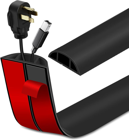 Floor Cord Cover Self Adhesive Cord Hider Floor Extension Cord Covers for Floor Power Cord Protector Cable Management Prevent Cable Trips Cable Cavity 0.51" W x 0.31" H (Black, 10Ft)