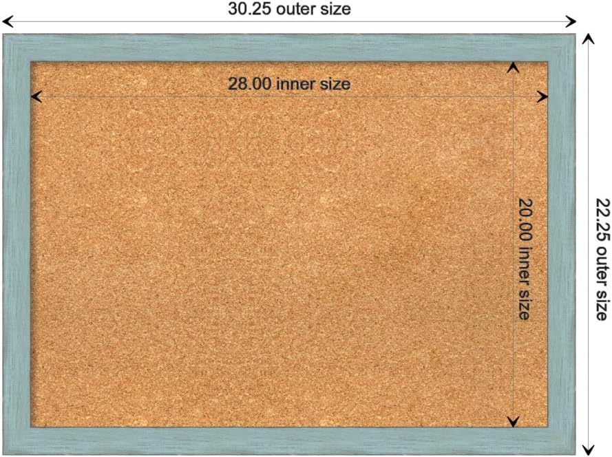 Amanti Art Natural Cork Board for Wall, 22x30 Vision Board with Blue Wood Frame, Medium Corkboard Office Decor for Home Organization, Rustic Farmhouse Corkboard Pinboard to display items for home
