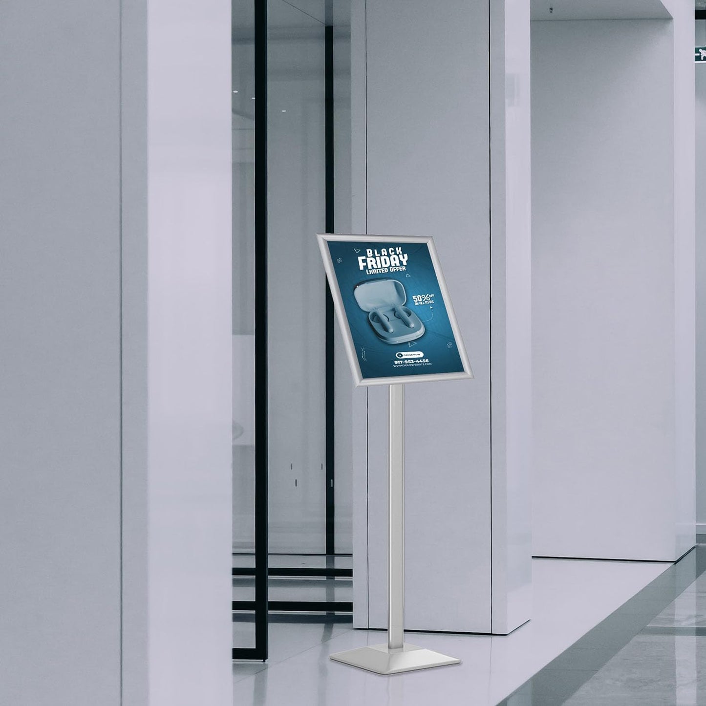 Sign Stand for Display, 11lbs Integrated Rod Heavy Duty Pedestal Floor Signage Stand Holder, for Outdoor or Indoor Advertising (8.5 x 11, Silver)