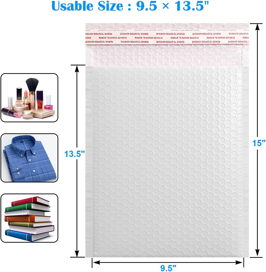 Immuson White 9.5 x 13.5 Inches Poly Bubble Mailers, Padded Shipping Envelopes, Self-Seal Shipping Bags, Packaging Bags, Bubble Envelopes Pack of 25