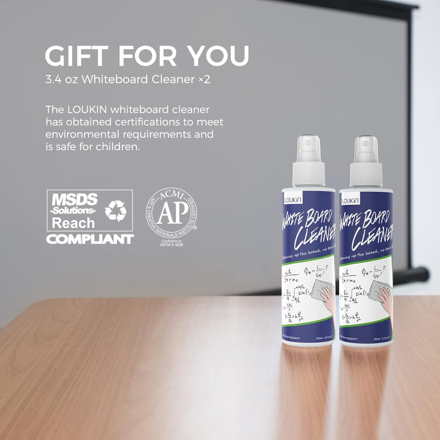 loukin 4 Pack Magnetic Dry Erase Eraser, Whiteboard Eraser, Glass Board Remover, 3.4 fl oz Whiteboard Cleaner * 2 Included, for Classroom, Home and Office Use (Gray*2, White*2)