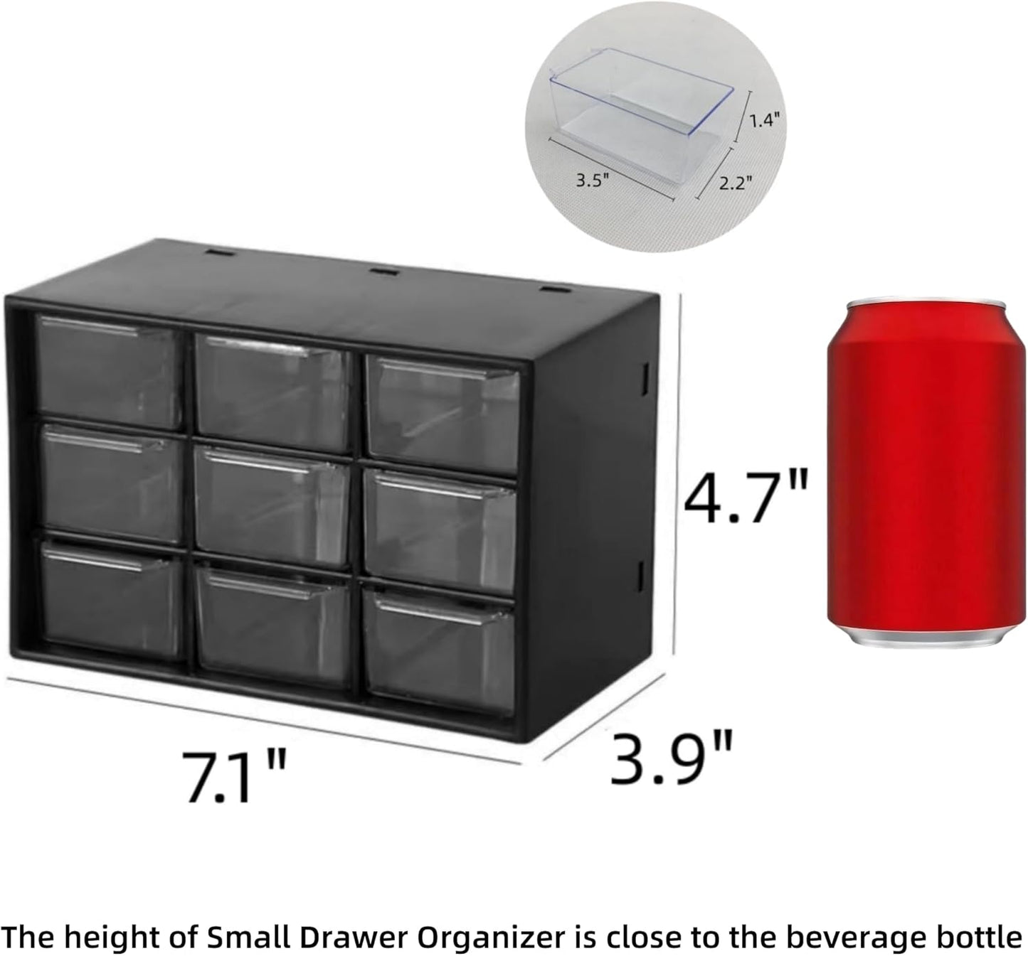 Feadily 2PCS Small Drawer Organizer for Desk, Desktop Drawer Organizer with 9 Clear Drawers, Plastic Desktop Storage Drawers 7.1 Inch x 3 .9 Inch x 4.7 Inch, Black