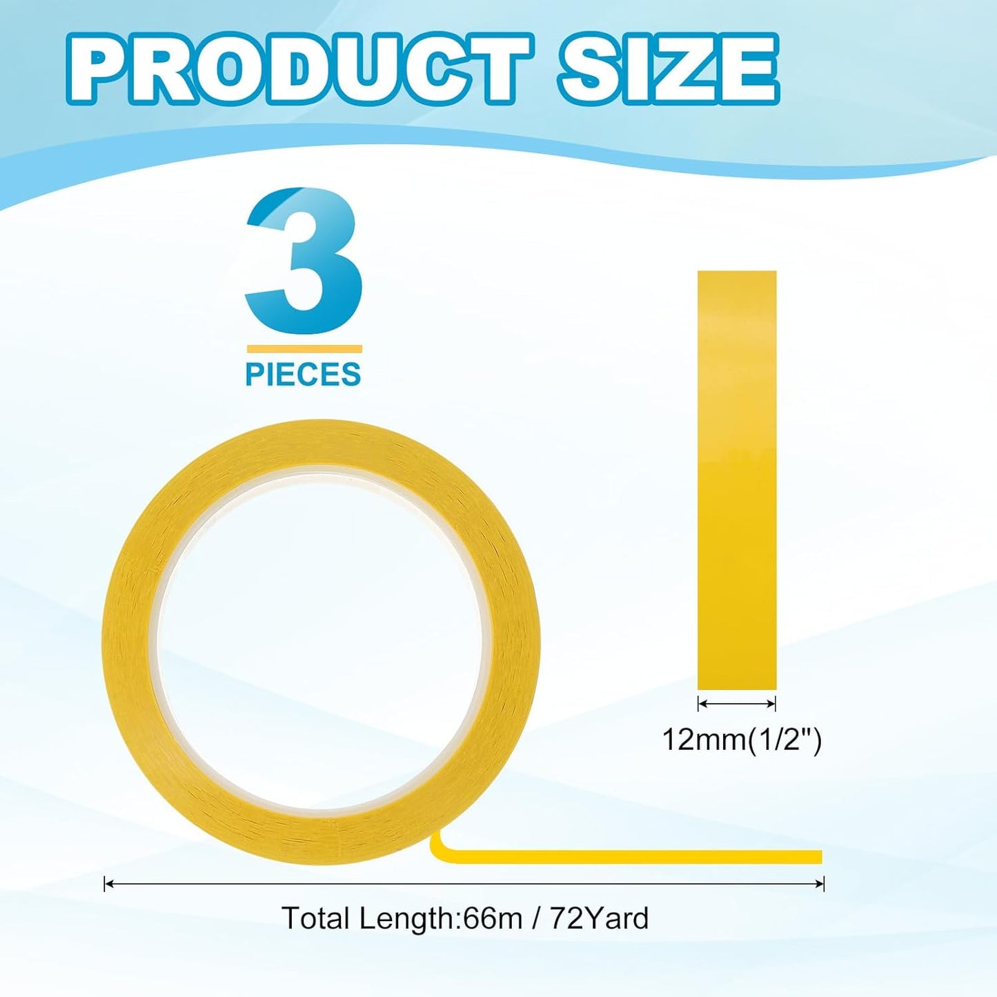 MECCANIXITY Whiteboard Tape 1/2" x 72 Yard Pinstripe Graphic Chart Line Grid Marking Tapes for Classroom Office Dry Erase Board Art, Dark Yellow, Pack of 3