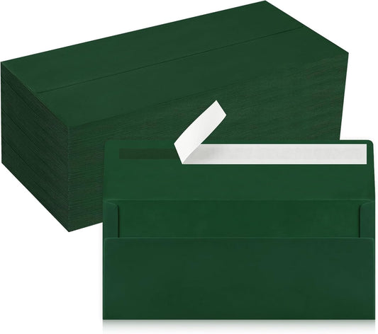 200 Pack #10 Business Envelopes, Dark Green Standard Envelopes Self Seal, Letter Size Mailing Envelopes for Checks Letters Invoices Christmas Birthday Graduation Wedding, 4 1/8 x 9 1/2 Inch