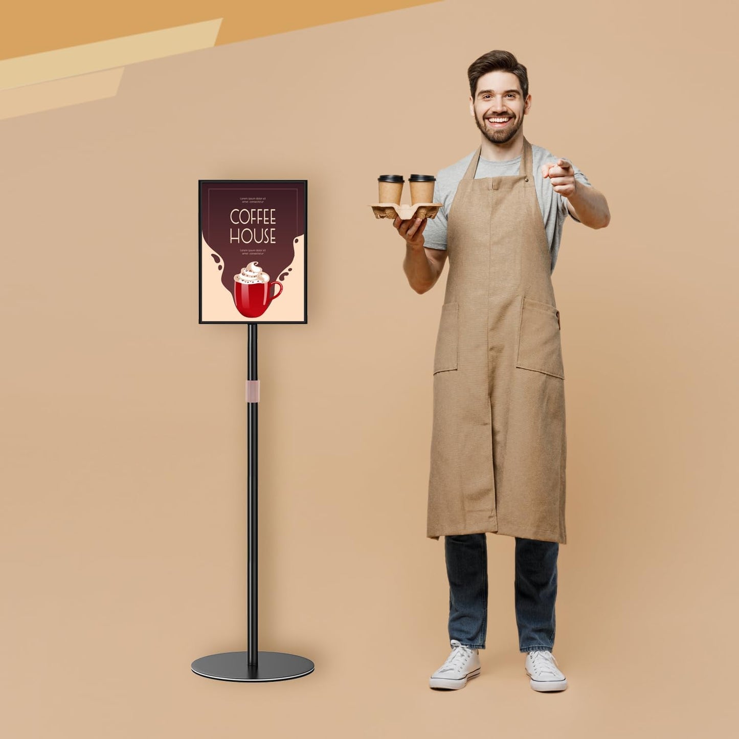 Sign Holder Stand 8.5x11 Inch - Flip Open Pedestal Floor Standing, Adjustable Versatile for Display, Easy Replacement for Events and Promotions