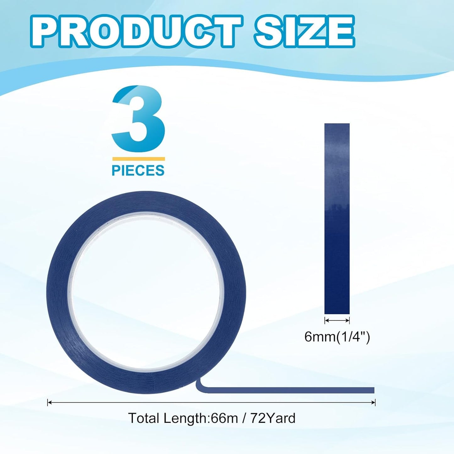 MECCANIXITY Whiteboard Tape 1/4" x 72 Yard Pinstripe Graphic Chart Line Grid Marking Tapes for Classroom Office Dry Erase Board Art, Blue, Pack of 3