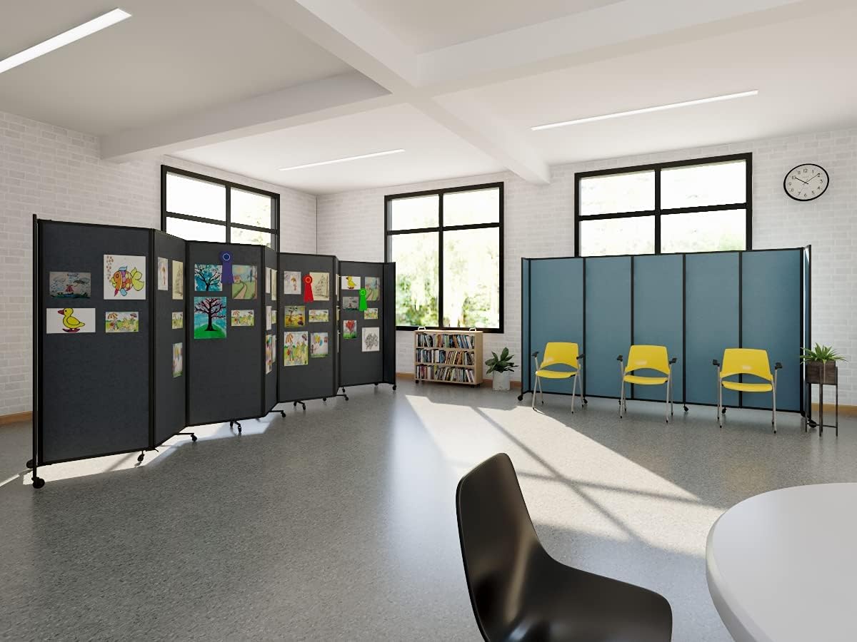 Versare Straightwall Sliding Portable Wall Partition | Freestanding Office Dividers | Locking Wheels | Temporary Room Separator | 15'6" Wide x 6'10" Tall Warm Pebble Fabric Panels