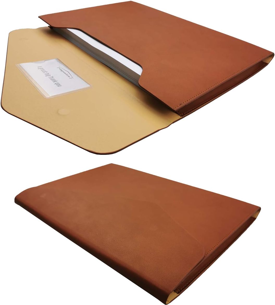 Enyuwlcm PU Leather A4 File Folder Document Holder Waterproof Portfolio Envelope Folder Case with Invisible Magnetic Closure Brown
