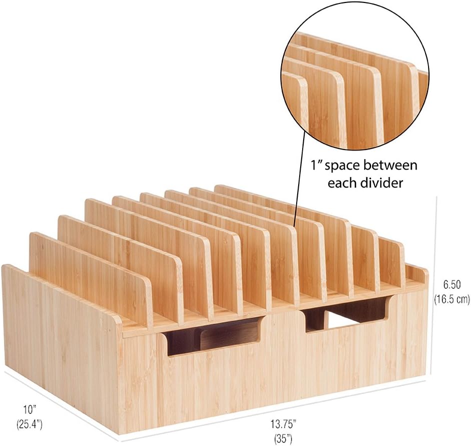 MobileVision Bamboo 10-Port Charging Station & Docking Organizer for Smartphones & Tablets, Family-Sized, for use in Corporate Offices & Classrooms