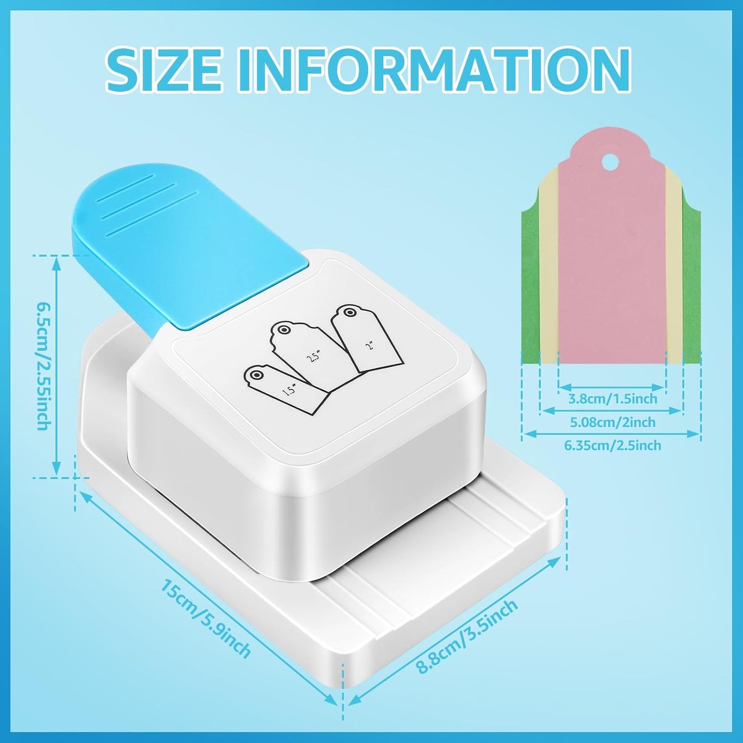 3 in 1 Craft Tag Punch, 1.5/2/2.5 Inch Gift Tag Paper Punches for Tags DIY Scrapbooking Craft, DIY-Projects Puncher for Card Making Scrapbooking Supplies, 1PC Blue