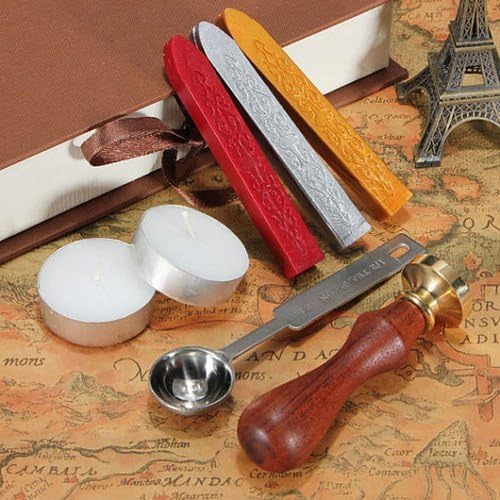 Vintage Alphabet Initial C Wax Seal Sealing Stamp Sealing Wax Sticks Spoon Wood Box Set Classical Old-fashioned Antique Alphabet Invitation Package Seal Wax Stamp Box Kit