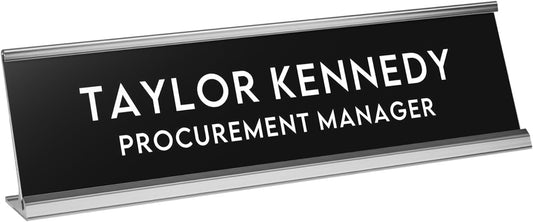 Custom Engraved Desk Plate | Personalized with your Name and Title | Perfect Decor for Office, Business, or Home | Multiple Font and Color Options | 2x8" or 2x10" (Black w/White Letters, 2x10")