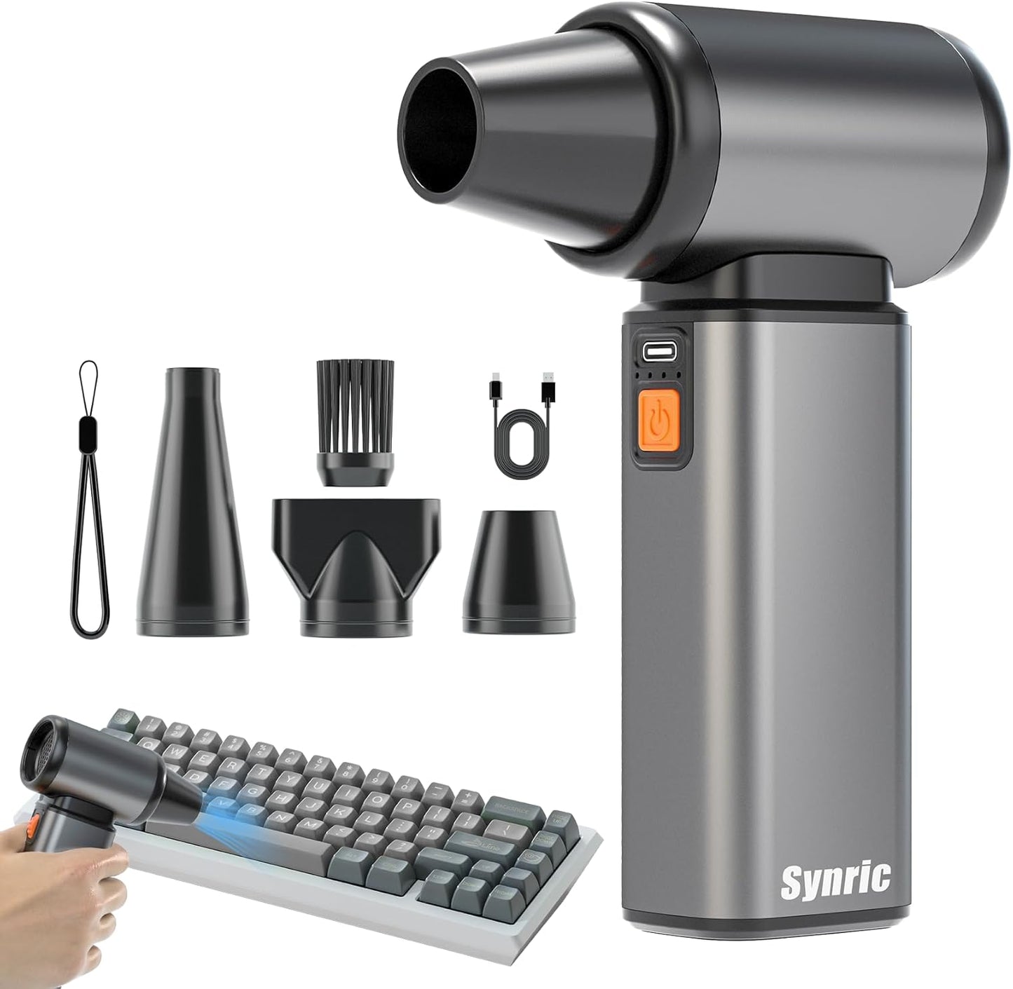 Compressed Air Duster, Stepless Speed Electric Air Duster, Metal Shell Air Blower with Brushless Motor, 120000 RPM Keyboard Cleaner Replaces Canned Air for Outdoors, Car, Home Cleaning