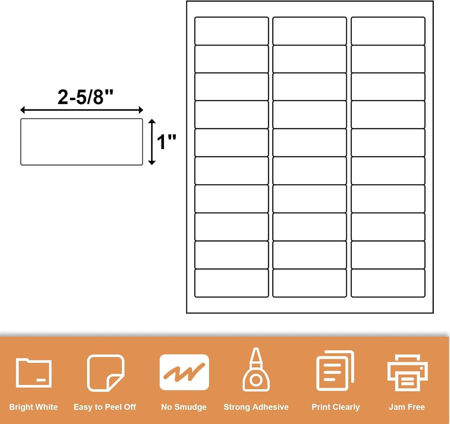30-up 1" X 2-5/8" Address Mailing Labels for Laser and Inkjet Printers, 500 Sheets SKU Product Labels (75000 Labels)