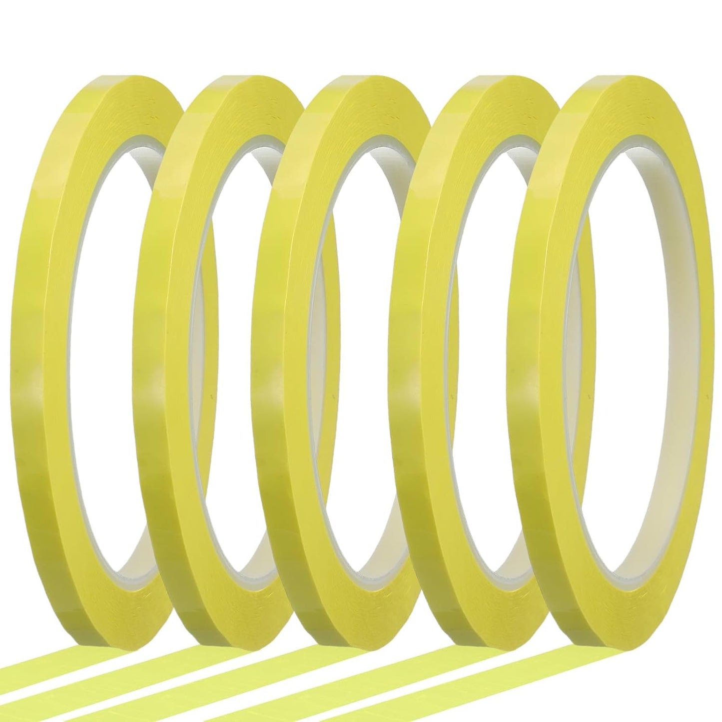 MECCANIXITY Whiteboard Tape 1/4" x 72 Yard Pinstripe Graphic Chart Line Grid Marking Tapes for Classroom Office Dry Erase Board Art, Light Yellow, Pack of 5