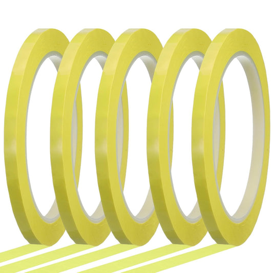 MECCANIXITY Whiteboard Tape 1/4" x 72 Yard Pinstripe Graphic Chart Line Grid Marking Tapes for Classroom Office Dry Erase Board Art, Light Yellow, Pack of 5