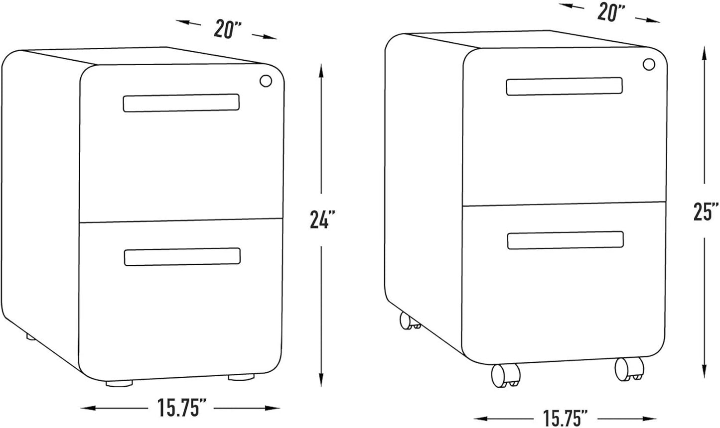Laura Davidson Furniture Stockpile 2 Drawer Mobile File Cabinet with Lock - Under Desk Metal Filing Cabinet, Legal/Letter File Folders, Wheels and Stationary Feet, Pre-Assembled, White