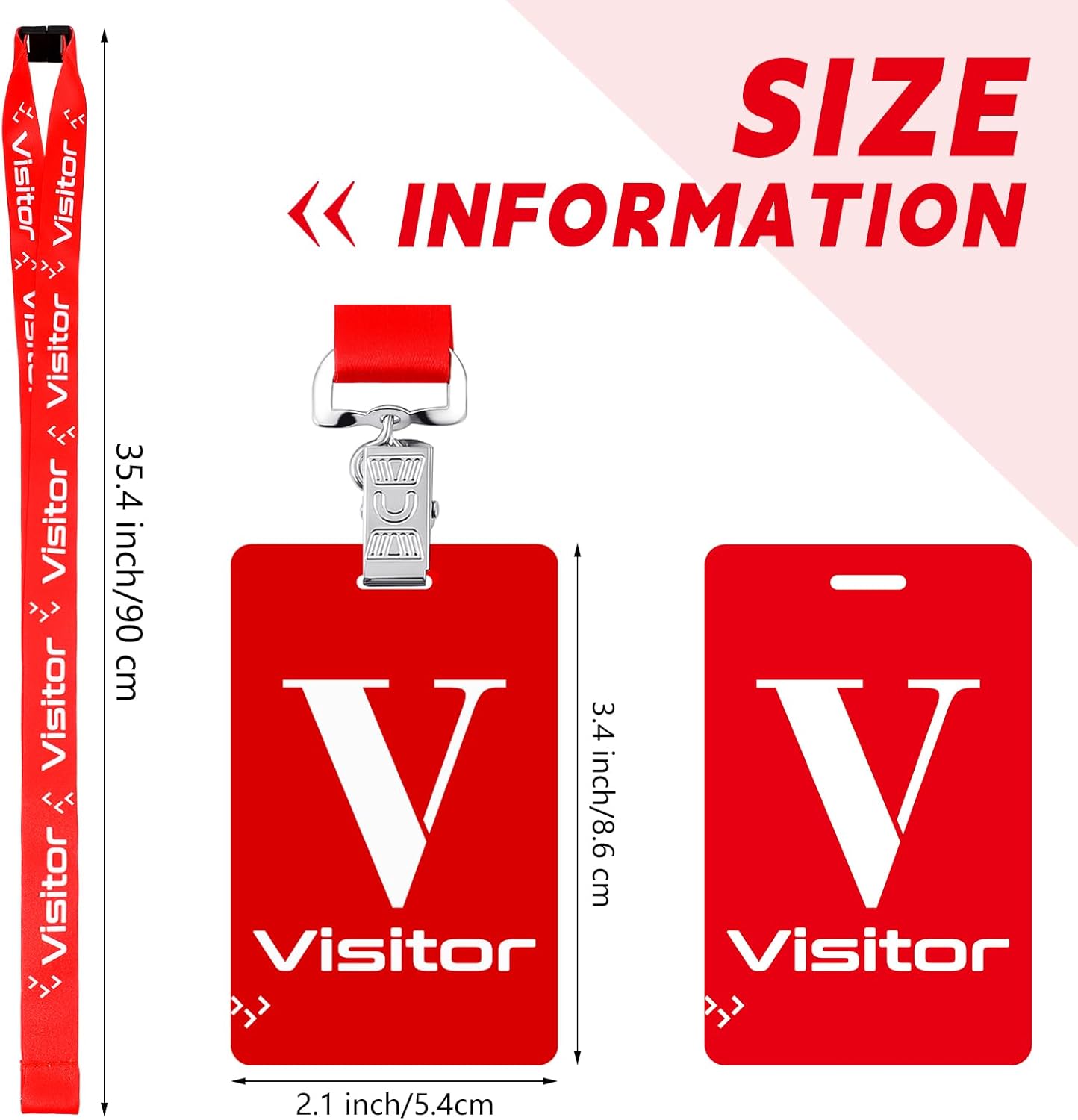 PerKoop 25 Pack Visitor Badge Lanyards Volunteer Badge Holder with Clips ID Card Holder with PVC Pass Card Reusable Breakaway Lanyards for Company Exhibition Guest Visitor(Red)