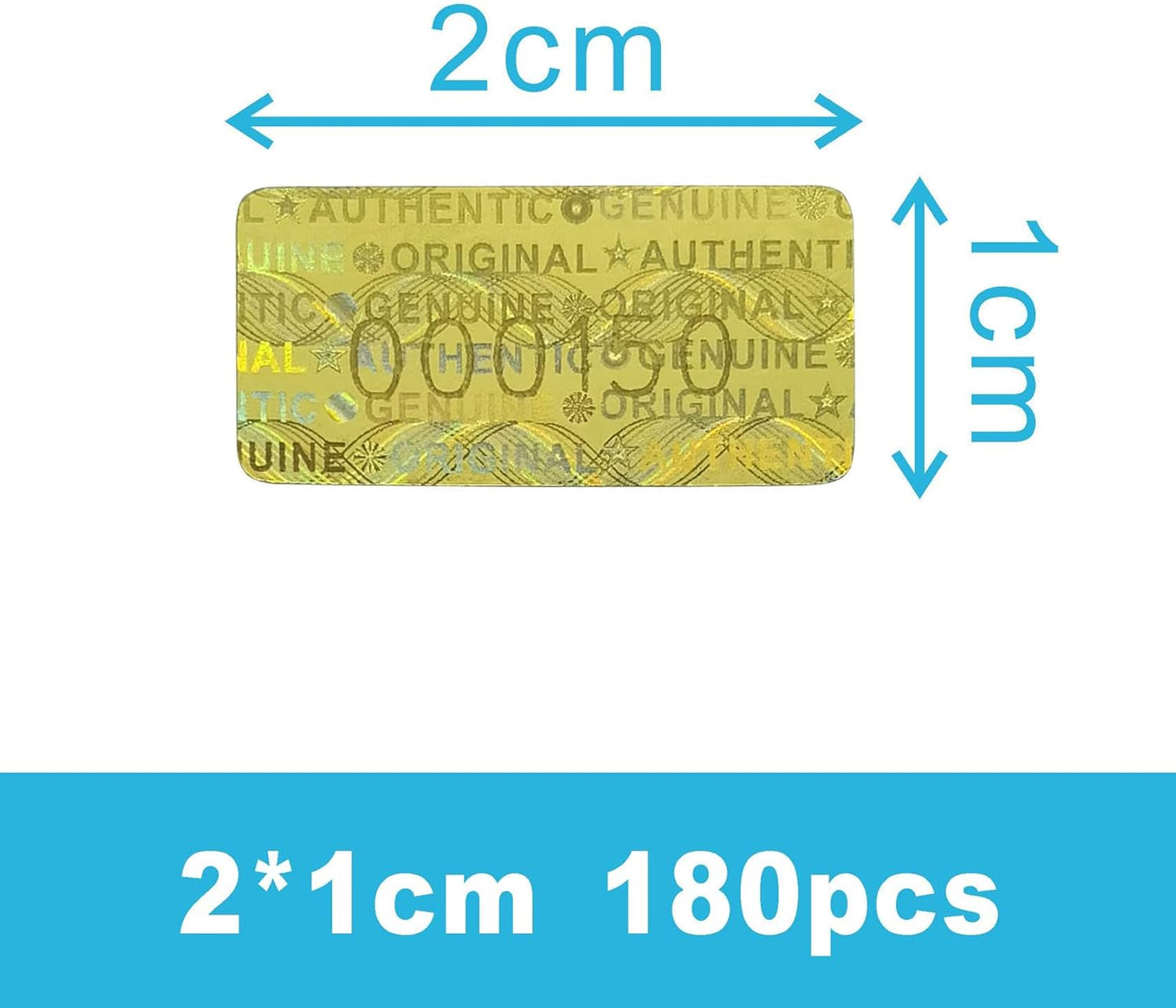 Tamper Proof Stickers Hologram Labels/Sticker High Security Tamper Evident Seal Warranty Void w/Unique Sequential Serial Numbering Original Genuine Authentic Rectangle (0.8x0.4 inch Gold 180pcs)