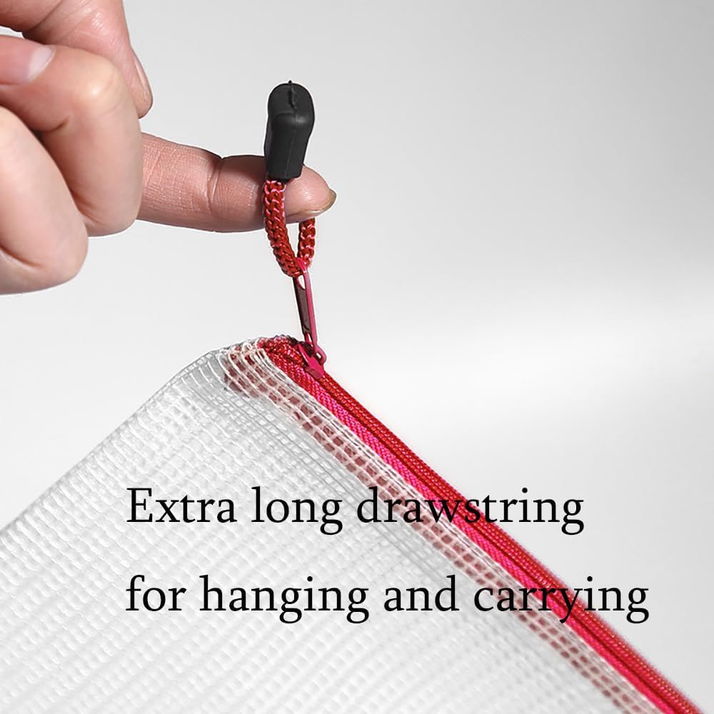 Mesh Zipper Pouch Bag,A3 Zipper Bag for Organizing Storage, Waterproof Zipper Pouch, 17" x 12"/44cm x 32cm, File Bag for School and Office Supplies (Red)