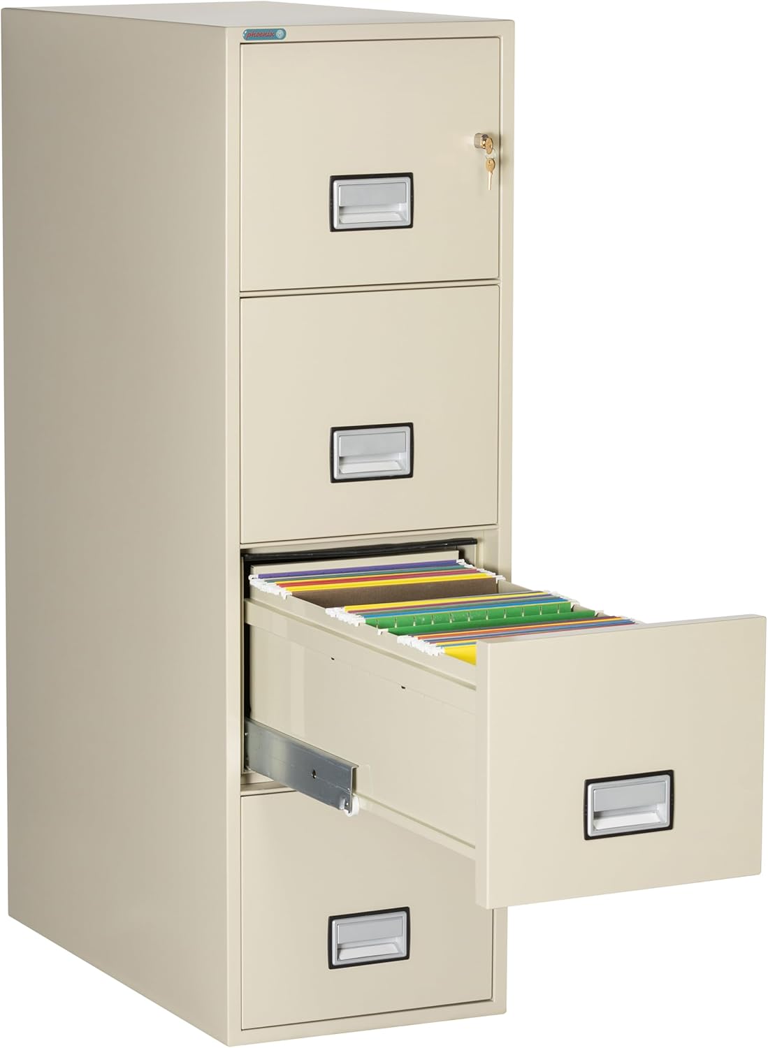 31 inch 4-Drawer Vertical Fireproof File Cabinet – Letter Size Filing – Key Lock – Water Resistant Seal – Fire and Impact Rated – Putty Finish – Model LTR4W31P