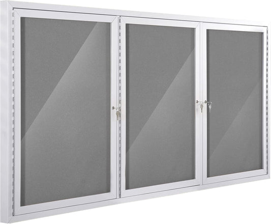 SWANCROWN Outdoor Bulletin Board 94x48in, Enclosed Bulletin Board with Locking Door for Office School Commerce, Grey Felt, Sliver Aluminum Frame