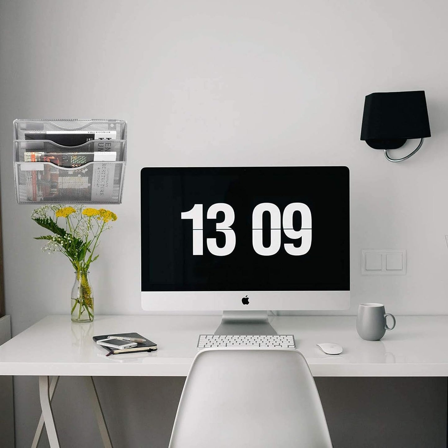 EASEPRES 3 Pocket Mesh Hanging Wall File Organizer, Wall Mounted Mail Paper Document Folder Holder, Clipboard Storage Organization Magazine Rack with Nametag Label for Office Home School, Silver