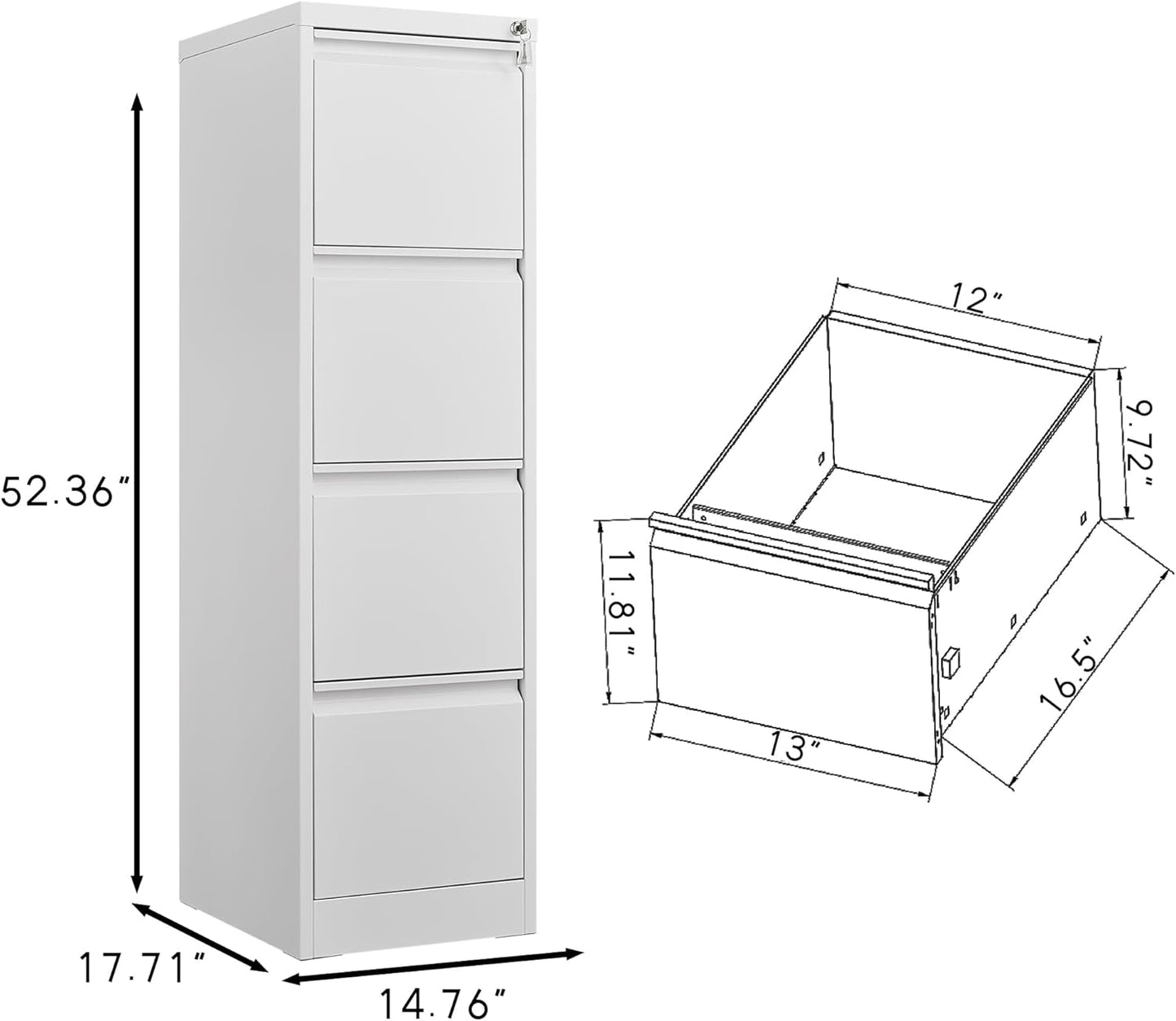 4 Drawer File Cabinet with Lock, Vertical File Cabinets for Home Office, Metal Filing Cabinets, Heavy Duty Steel Lockable Filing Storage Cabinet for Letter/Legal/A4/F4 Size Files, White