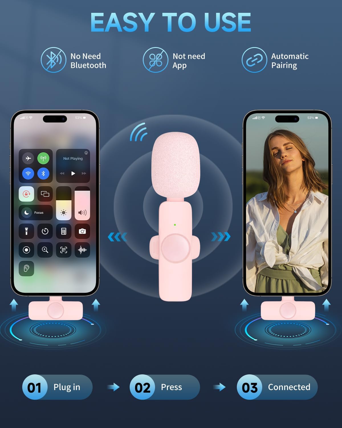 Professional Wireless Lavalier Microphone for iPhone iPad (for iPhone 14 and Below), Cordless Omnidirectional Clip Mic, Plug-Play Microphone for Interview Video Podcast Vlog YouTube