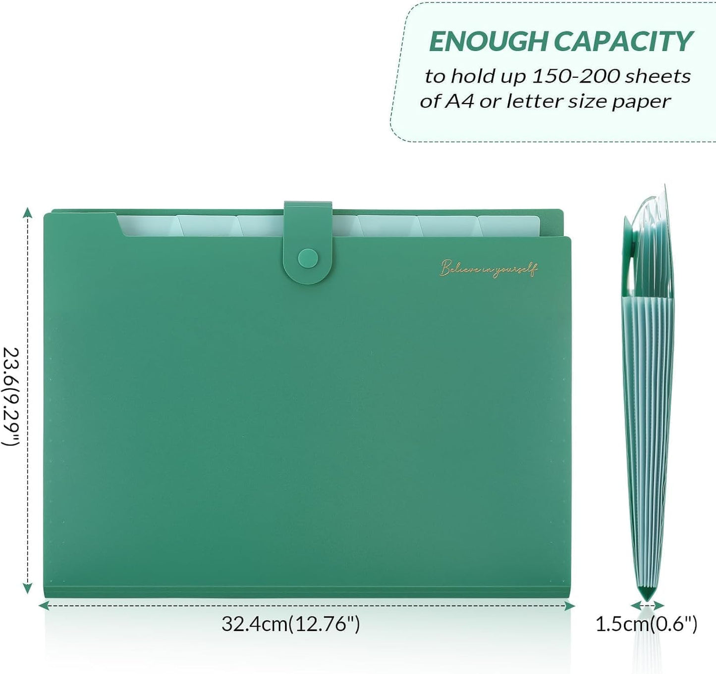 SKYDUE Expanding File Folder, Accordion File Organizer with 8 Pocket & Inner Card Pocket, Expandable Document Paper Receipt Holder for School Office Hospital, Letter/A4 Size Green