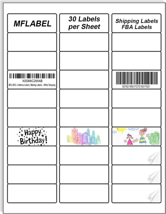 MFLABEL Address Label, 1" x2-5/8 Mailing Sticker, 30-UP White Shipping Labels for Inkjet or Laser Printer, 9000 Sticker Labels (300 Sheets), 30 Label per Sheet
