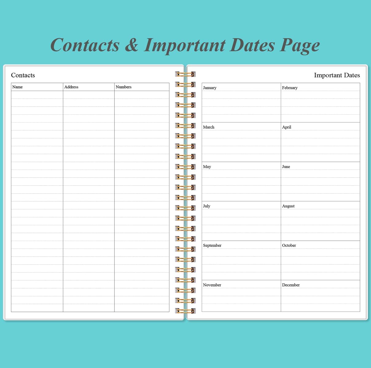 Daily Planner Undated - A5 To Do List Notebook Hourly Schedules, Spiral Appointment Planner for Women and Men, PVC Hardcover, Inner Pocket, Elastic Closure, 5.8" x 8.3", Teal Flowers