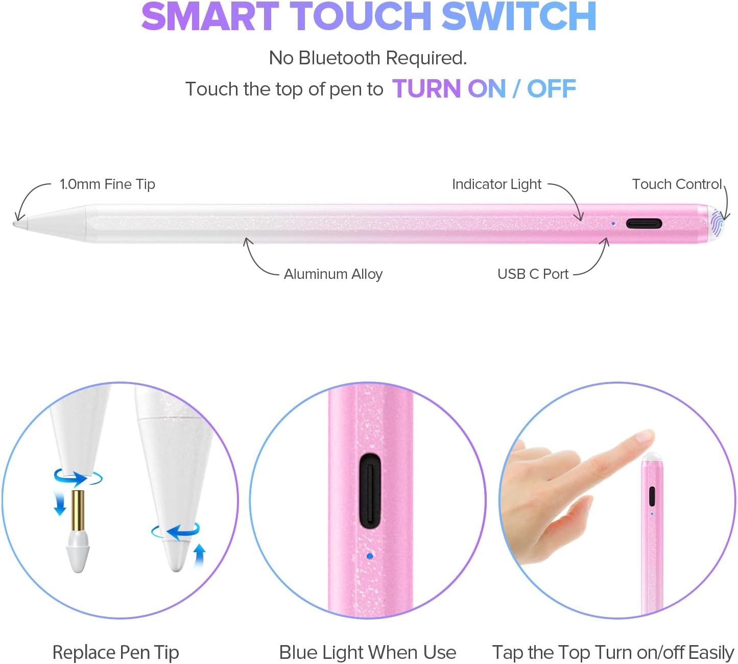 Stylus Pen for iPad 6th-11th Generation-2X Fast Charge Active Pencil Compatible with 2018-2025 Apple iPad Pro 11"/12.9"/M4, iPad Air 3/4/5/M2/M3,iPad mini 5/6 Gen-Gradient White Pink